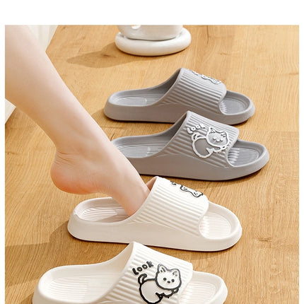 Summer Women's Slippers Fashion Indoor Soft Sole Durable And Wear-resistant Cute Cartoon Cat Bathroom Home Shoes Couple