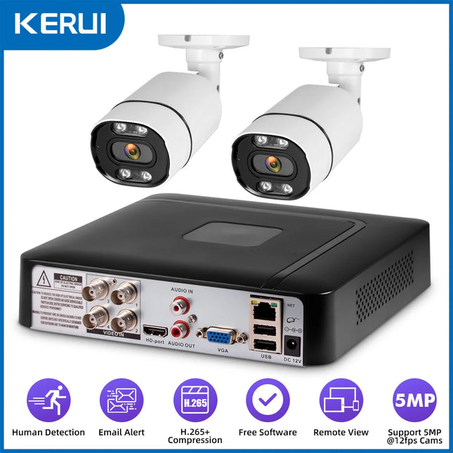 KERUI 4CH 5MP Surveillance Security Camera System CCTV Kit 6 IN 1 Video Audio Recorder Face Detection XVI AHD TVI CVI VBS IP