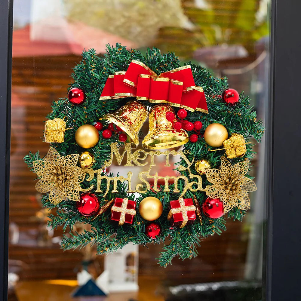 30cm Christmas Artificial Wreath with Xmas Bells Bow Knots