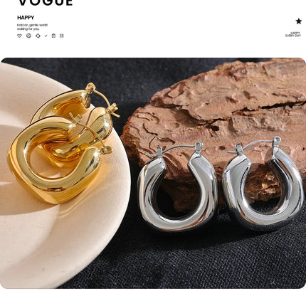 Yhpup High Quality Stainless Steel Round Geometric Chunky Hoops Earrings for Women Charm Metal Simple Fashion Jewelry Waterproof