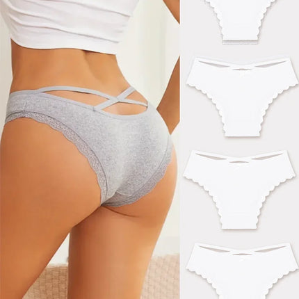 4PCS Women's Cotton Briefs Sexy Female Underpants Elasticity Comfortable Underwear Panties Lingerie S-XL  Solid Color Intimate