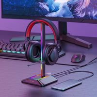 RGB Headphones Stand Holder Desk Gaming Headset with 2 USB Ports Cool Display Holder Non-Slip Rubber Base for Gamer
