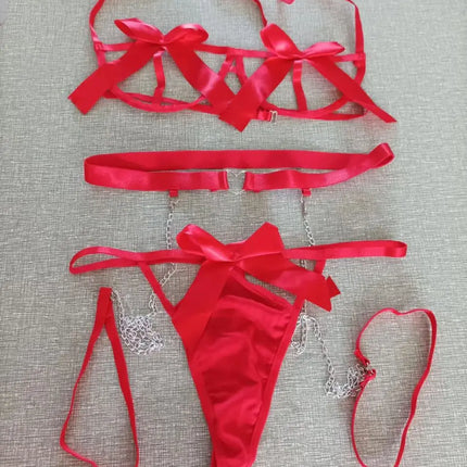 Red Floral Lace Garter Lingerie Set With Choker Women Intimates 2022 Underwire Bra And Thongs Ladies Underwear Set