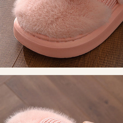 Women Fashion Plush Warm Bows Cotton Slippers Couple Winter New Thick Soft Sole Slides Men Indoor Floor Flat Home Non-slip Shoes
