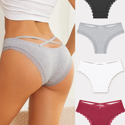 4PCS Women's Cotton Briefs Sexy Female Underpants Elasticity Comfortable Underwear Panties Lingerie S-XL  Solid Color Intimate