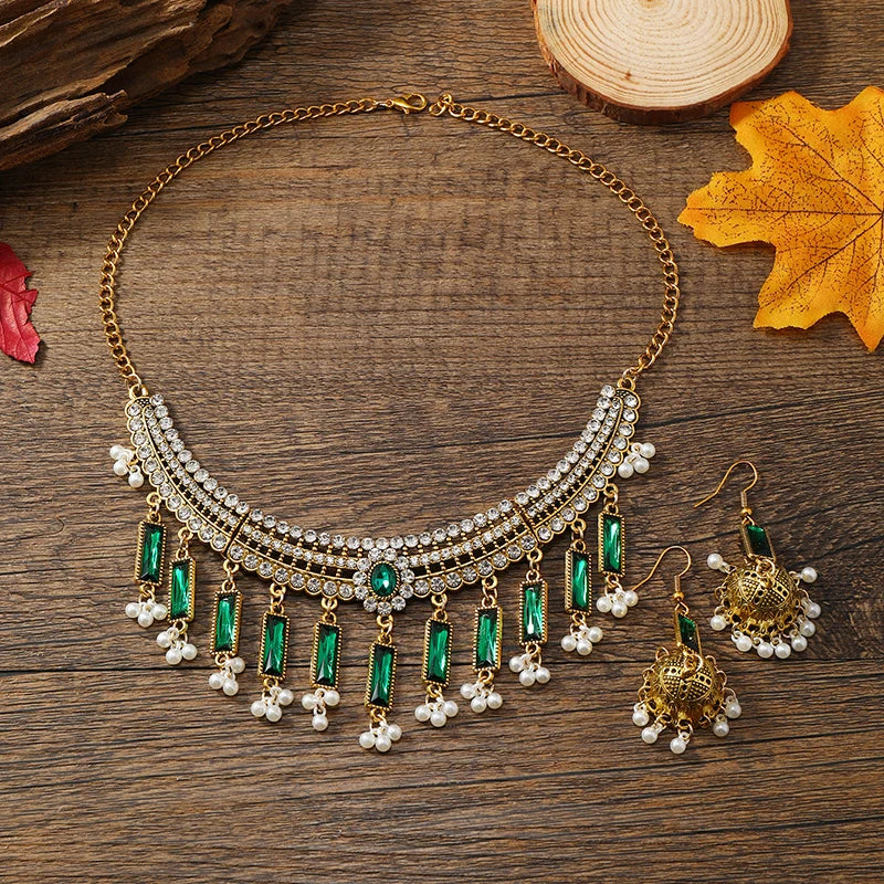 Vintage Bohemian style necklace, earrings, collarbone chain, exaggerated personality, ethnic style chain accessories, exotic atm