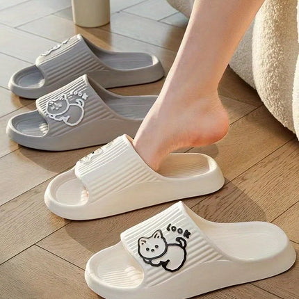 Fun Comfortable Women's SLippers Chic Cartoon Kawaii Cat Print Slides Slip-on Bathroom EVA Flat Heel Indoor Summer Fashion