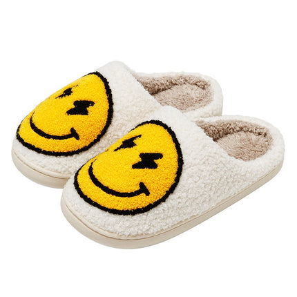 Women Slippers Cute Lightning Smile Face House Funny Ladies Casual Footwear Winter Indoor Shoes Fluffy Smiling Slides for Home