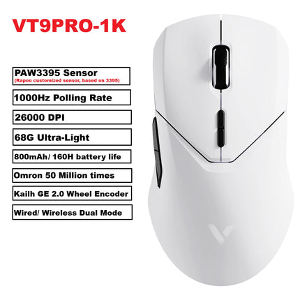 Rapoo VT9PRO PAW3398 Wireless Gaming Mouse 26000DPI 68g Lightweight Wired Wireless Mouse 160H Super Long Battery Life