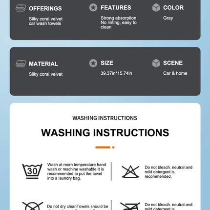 SEAMETAL 40X100CM Car Wash Towel Coral Velvet Microfiber Clean Cloth No Hemming Thickened Soft High Absorbent Car Washing Towels