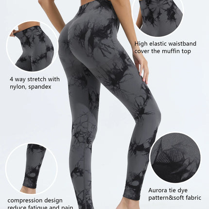 Women's Tie Dye Seamless Yoga Leggings High Waist Scrunch Butt Lifting Tights Soft&Stretchy Workout Skinny Pants