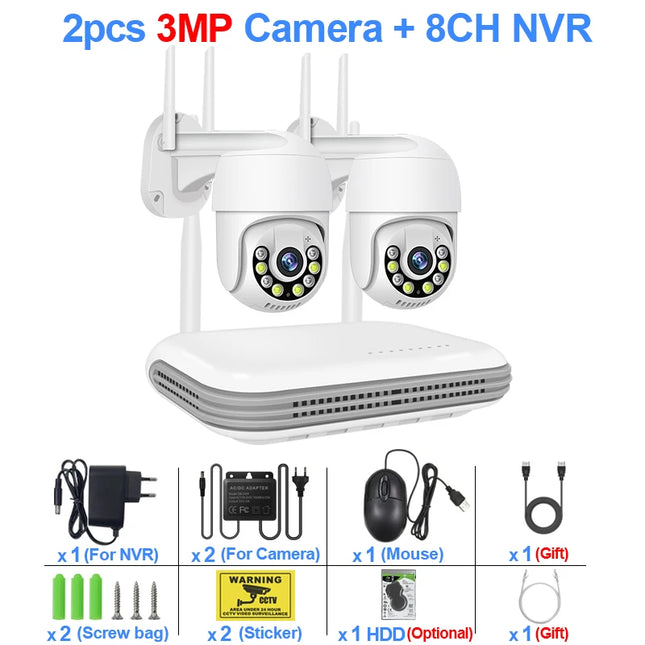 Smar 3MP Wireless CCTV Security Camera System PTZ Wifi Camera Outdoor Surveillance Camera Kit  Alarm 8CH NVR WIFI Camera Set