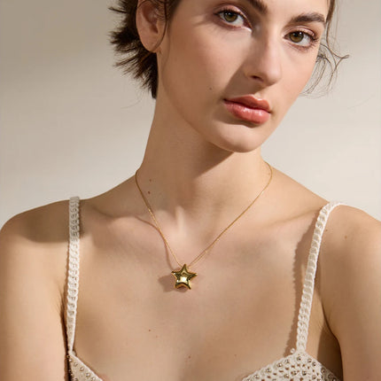 Yhpup 316l Stainless Steel Star Pendant Necklace Waterproof 18K PVD Plated Metal Fashion Jewelry Attractive Women Accessories