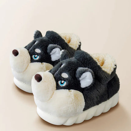 Women Indoor Cotton Slippers Cute Cartoon Dog Winter Warm Shoes Couples Home Floor Slides Anti-slip  Female Male House Footwear