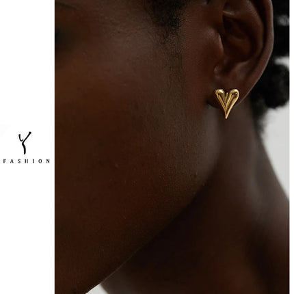 Yhpup Stainless Steel Chic Heart Huggie Hoop Earrings Charm Gold Color Tarnish Free Trendy Fashion Jewelry for Women Bijoux