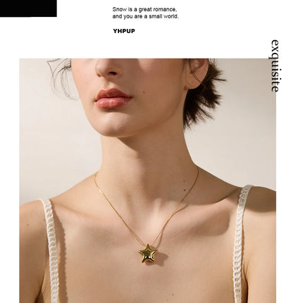 Yhpup 316l Stainless Steel Star Pendant Necklace Waterproof 18K PVD Plated Metal Fashion Jewelry Attractive Women Accessories