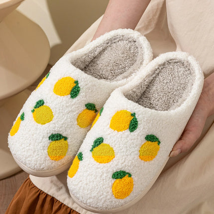 Cute Fruit Women Slippers Winter Indoor Warm Soft Sole Breathable Comfort Anti-slip Bedroom Causal Flat Cotton Shoes