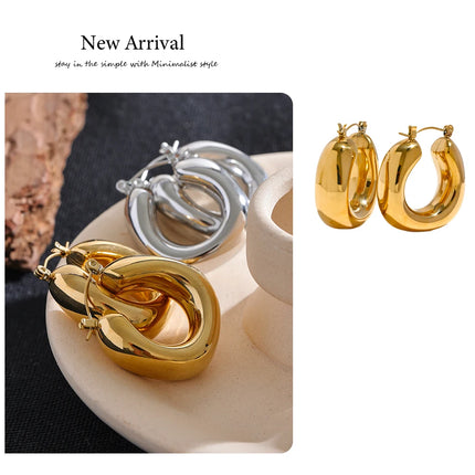 Yhpup High Quality Stainless Steel Round Geometric Chunky Hoops Earrings for Women Charm Metal Simple Fashion Jewelry Waterproof