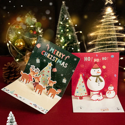 5/1PCS 3D Pop UP Christmas Greeting Cards with Envelope Friend Family Blessing Postcard Birthday New Year Christmas Decoration