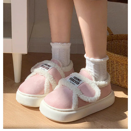 Warm Cotton Slippers Women Men Winter Platform Shoes Soft Plush Thick Sole Couples Indoor Home Floor Footwear With Heels