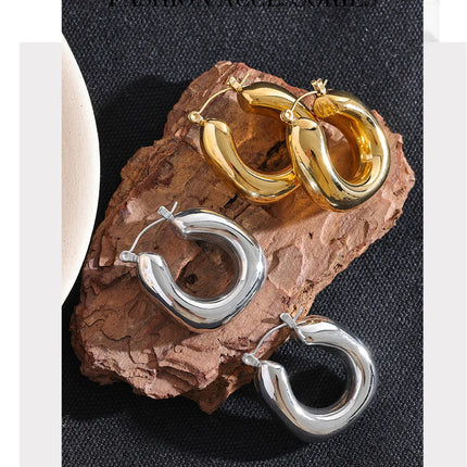 Yhpup High Quality Stainless Steel Round Geometric Chunky Hoops Earrings for Women Charm Metal Simple Fashion Jewelry Waterproof