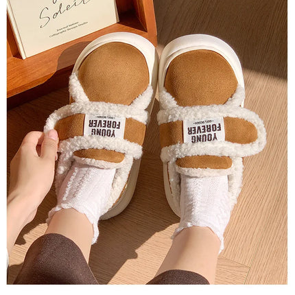 Warm Cotton Slippers Women Men Winter Platform Shoes Soft Plush Thick Sole Couples Indoor Home Floor Footwear With Heels