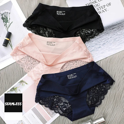 4Pcs Women'S Panties Exquisite Lace Underwear Silk Satin Sexy Seamless Girls Lingerie Female Briefs plus Size Comfort Underpants