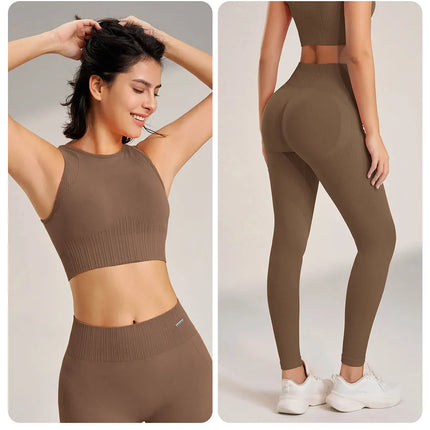 Yoga Clothing Set Women's High Waisted Leggings and Top Two Piece Seamless Fitness Exercise Clothing Fitness Workout Underwear