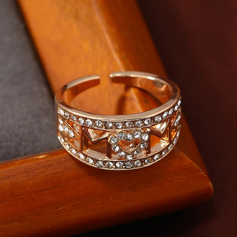 1PCS Mother's Day Mother's Ring Letter MAM Full Diamond Love Finger Ring