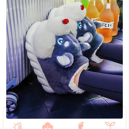 Women Indoor Cotton Slippers Cute Cartoon Dog Winter Warm Shoes Couples Home Floor Slides Anti-slip  Female Male House Footwear