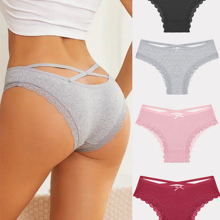 4PCS Women's Cotton Briefs Sexy Female Underpants Elasticity Comfortable Underwear Panties Lingerie S-XL  Solid Color Intimate