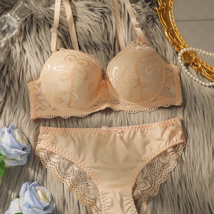 Transparent Floral Two Pieces Clothing Underwire Push Up Lingeries For Woman A2123