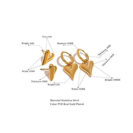 Yhpup Stainless Steel Chic Heart Huggie Hoop Earrings Charm Gold Color Tarnish Free Trendy Fashion Jewelry for Women Bijoux