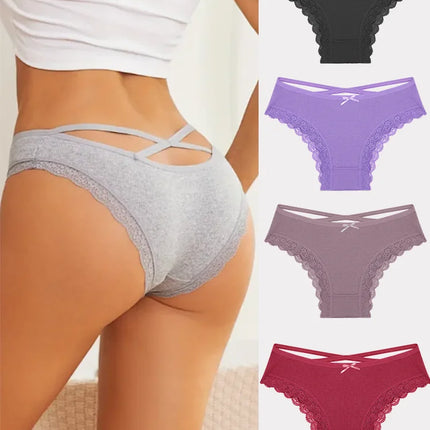 4PCS Women's Cotton Briefs Sexy Female Underpants Elasticity Comfortable Underwear Panties Lingerie S-XL  Solid Color Intimate