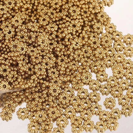 50pcs Stainless Steel Daisy Snowflake Flower Spacer Beads Gold Plated Loose Bead Cap for DIY Needlework Jewelry Making Bracelet