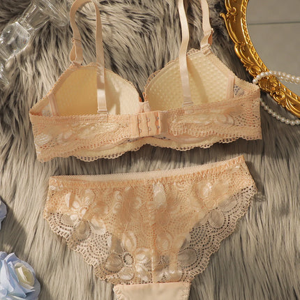 Transparent Floral Two Pieces Clothing Underwire Push Up Lingeries For Woman A2123