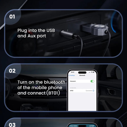 Toocki Wireless Bluetooth 5.1 Receiver Adapter 3.5mm Jack Audio Music Dongle USB Car Bluetooth Transmitter for Aux Car Speaker