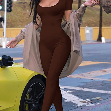 Women's Rompers Short Sleeve Solid Skinny Bodycon Jumpsuits Fashion Sports Fitness Casual Activity Streetwear Overalls