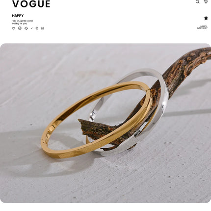 Yhpup 60mm Waterproof 316L Stainless Steel Round Smooth Bracelet Bangle Women Minimalist 18k Gold Color Texture Charm Jewelry