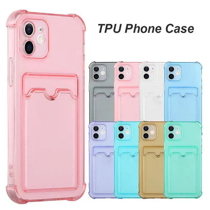 Luxury Card Bag Wallet Clear Protective Case For iphone 11 12 13 14 15 Pro X XR XS Max 7 8 SE Shockproof Transparent Cover Cases