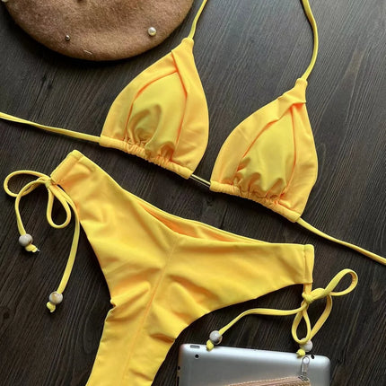 2025 New Sexy Triangle Bathing Suit for Women Brazilian Bikinis Halter Swimwear Push Up Swimsuit Metal Chain Beach Bikini Set