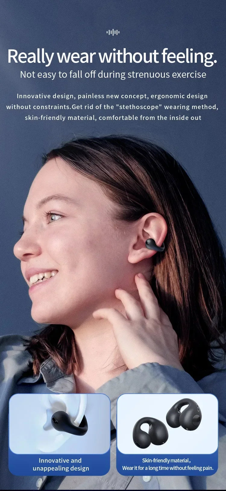 T75 Sport Bone-Conduction Bluetooth 5.3 Earphones HiFi Sound Wireless Headphones Earclip Waterproof Open Ear Headset Earring