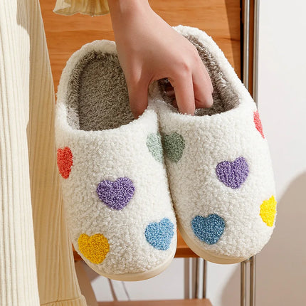 Women's Cute Small Heart Design Slippers Multicolor Winter Home Shoes Romantic Love Comfy Flat Girl Friend Gift Houseshoes