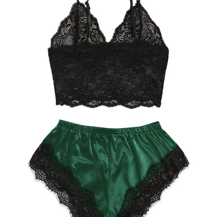 Women's 2 Piece Sexy Lace Pajama Set See-Through Bralette Cami Top and Shorts Breathable Sleepwear Plus Size Summer Lingerie