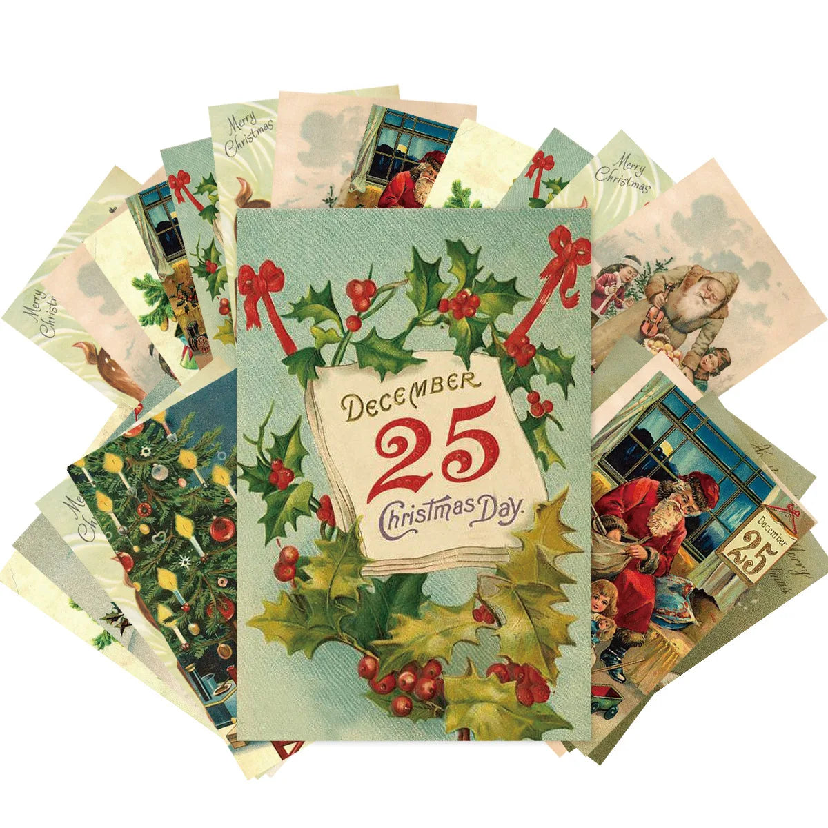 12pcs Vintage Christmas Greeting Cards Set Santa,Elk,Xmas Tree Postcard Set,Note Cards Small Card,Perfect Vintage Christmas Gift