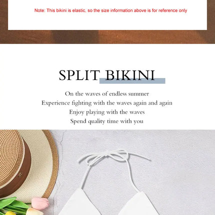 2025 New Women's Solid-color Separate Beach Wear Sexy Halter Three-point Bikini Backless Adjustable Lace-up Swimsuit