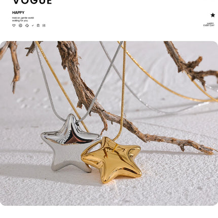 Yhpup 316l Stainless Steel Star Pendant Necklace Waterproof 18K PVD Plated Metal Fashion Jewelry Attractive Women Accessories