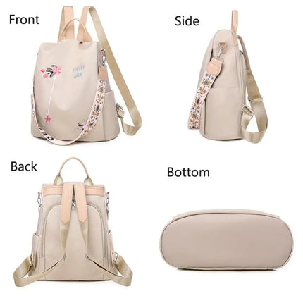 Waterproof Oxford Women Backpack Fashion Anti-theft School Bag Embroidery Designer Female Large Capacity Travel Shoulder Handbag