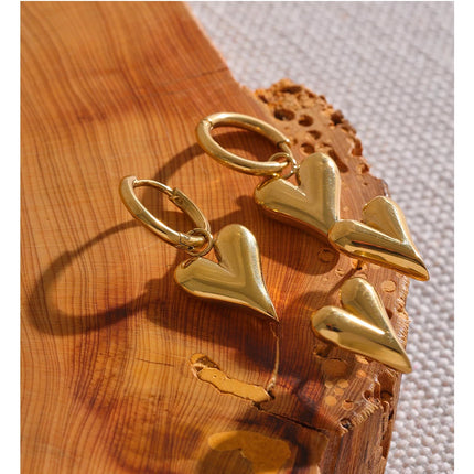 Yhpup Stainless Steel Chic Heart Huggie Hoop Earrings Charm Gold Color Tarnish Free Trendy Fashion Jewelry for Women Bijoux