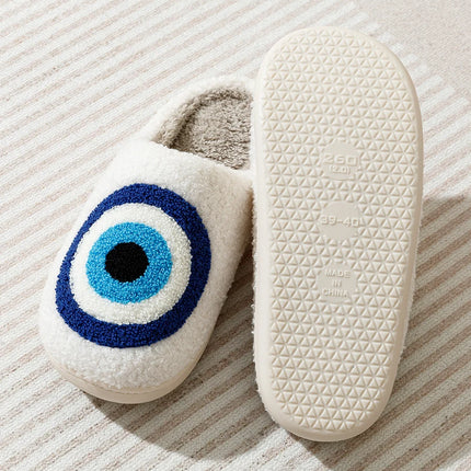 Evil Eyes Blue Embroidery slippers High Quality Women Men Slippers Fashion Pattern Shoes Warm Home Devil's Eyes Houseshoes